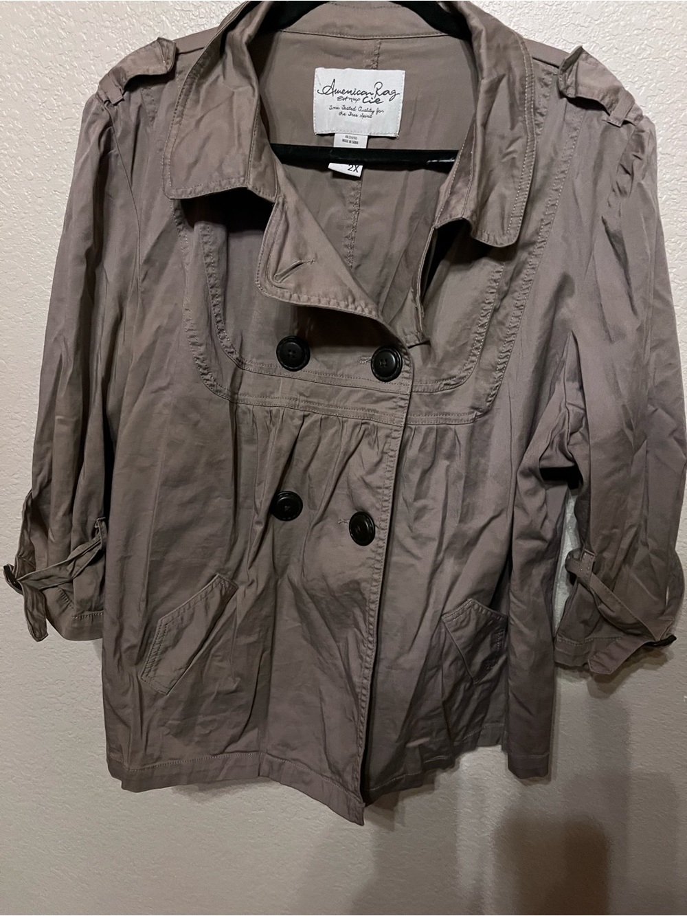 American Rag Taupe Double-Breasted Trench Coat